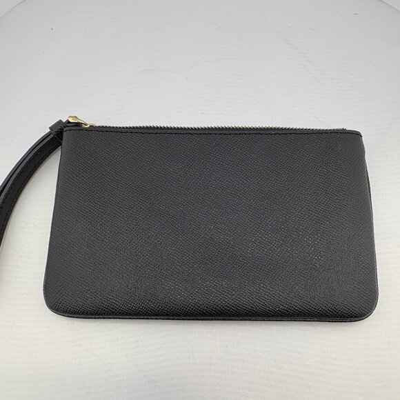 Coach Large Wristlet Black Crossgrain Leather Gold Logo - Picture 2 of 3
